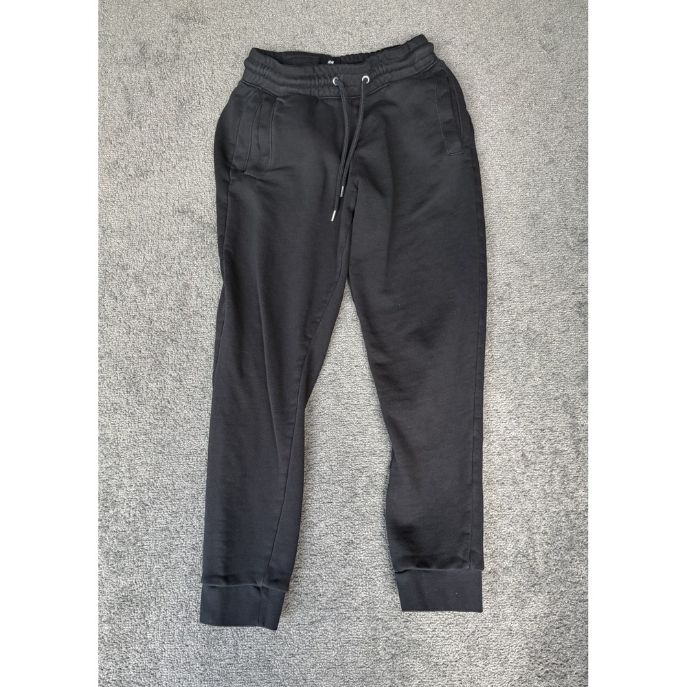 HM Regular Fit Black Jogger Sweatpants Mens XS Cotton Drawstring Cuffs Pockets